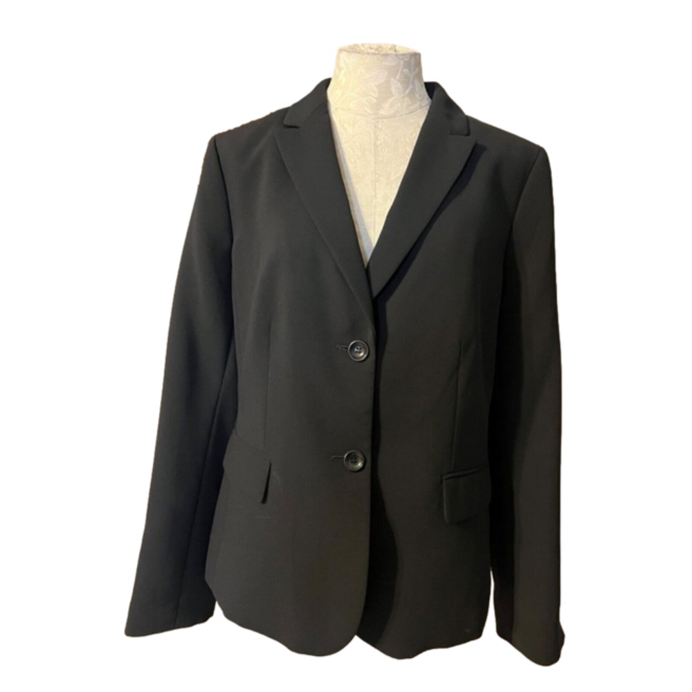 Talbots Suit Jacket Blazer 14 Black 2 Button Polyester Classic Pockets NEW